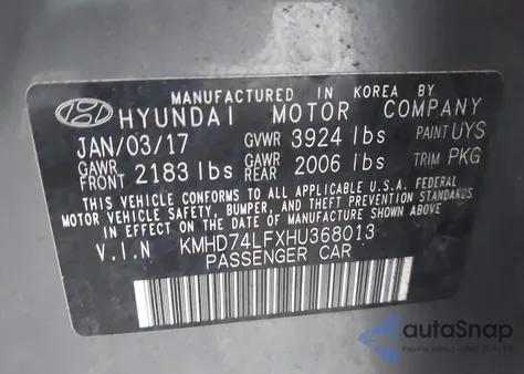 2017 Hyundai Elantra Se z USA, uszkodzony, nr VIN KMHD74LFXHU368013